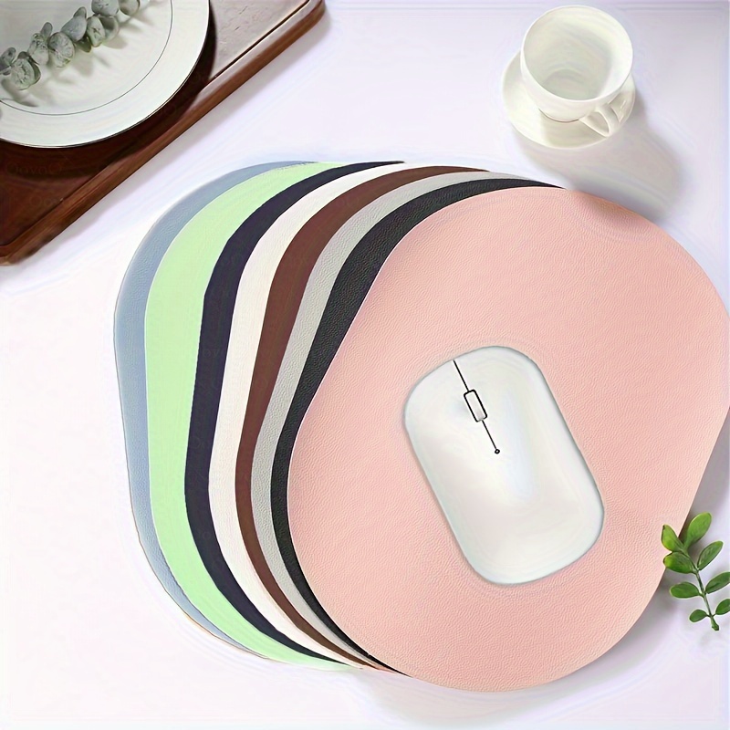 Oval compact mouse pad — single-sided solid-color non-slip pad with PU leather finish, ideal for laptops, office, and gaming — detail view 0