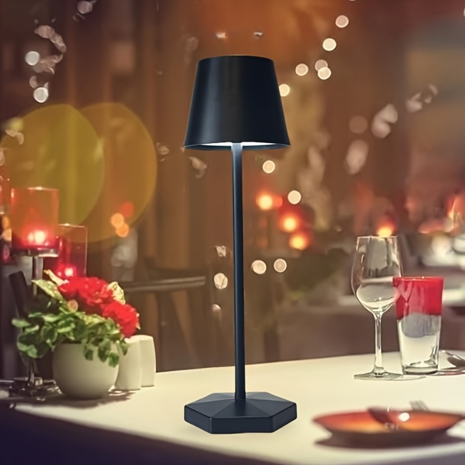 1 Round tall-base desk lamp, portable LED lamp, home decor light, USB-rechargeable night light for living room, dining area, bedroom, bar, and holiday gifting — detail view 1