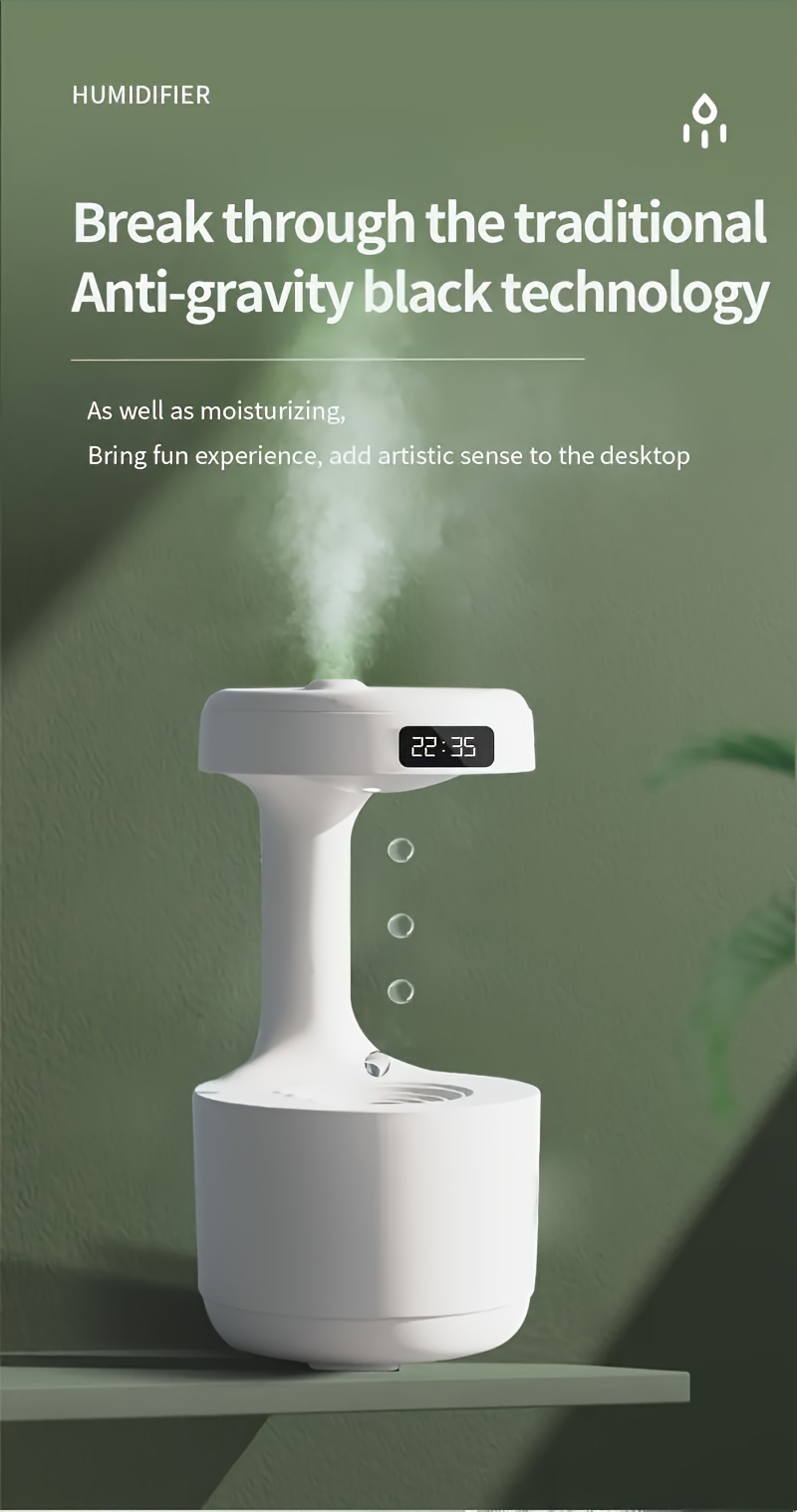 Front view of one 27 oz droplet-flow humidifier — featuring LED display and droplet-shaped design