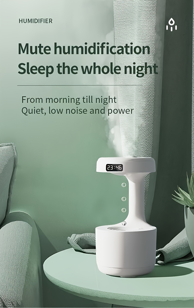 Side view of one 27 oz droplet-flow humidifier — showing compact dimensions