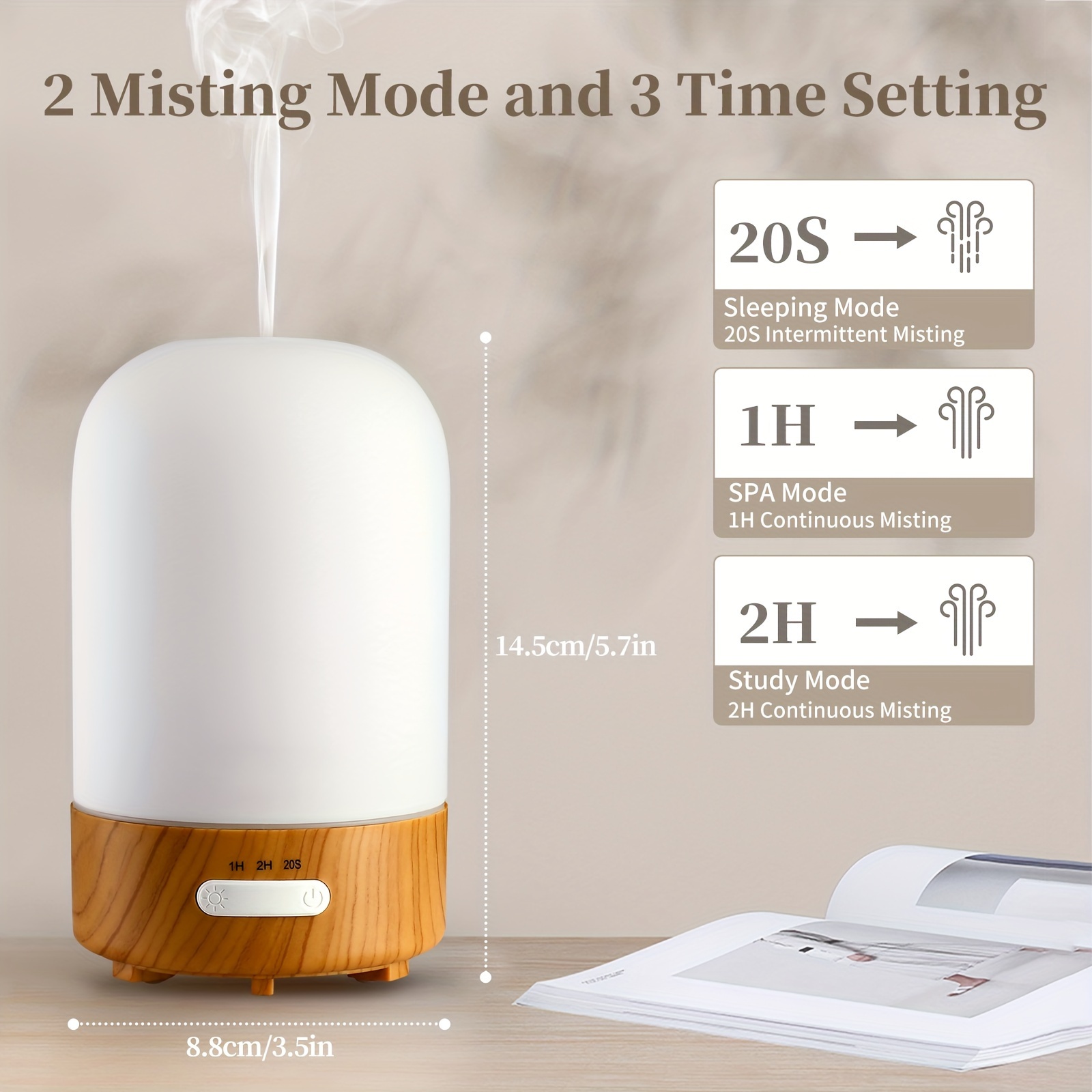 100ml glass essential oil diffuser, 1 unit with night light, timer, auto-shutoff, silent mini ultrasonic aromatherapy diffuser for home humidifier detail image 0