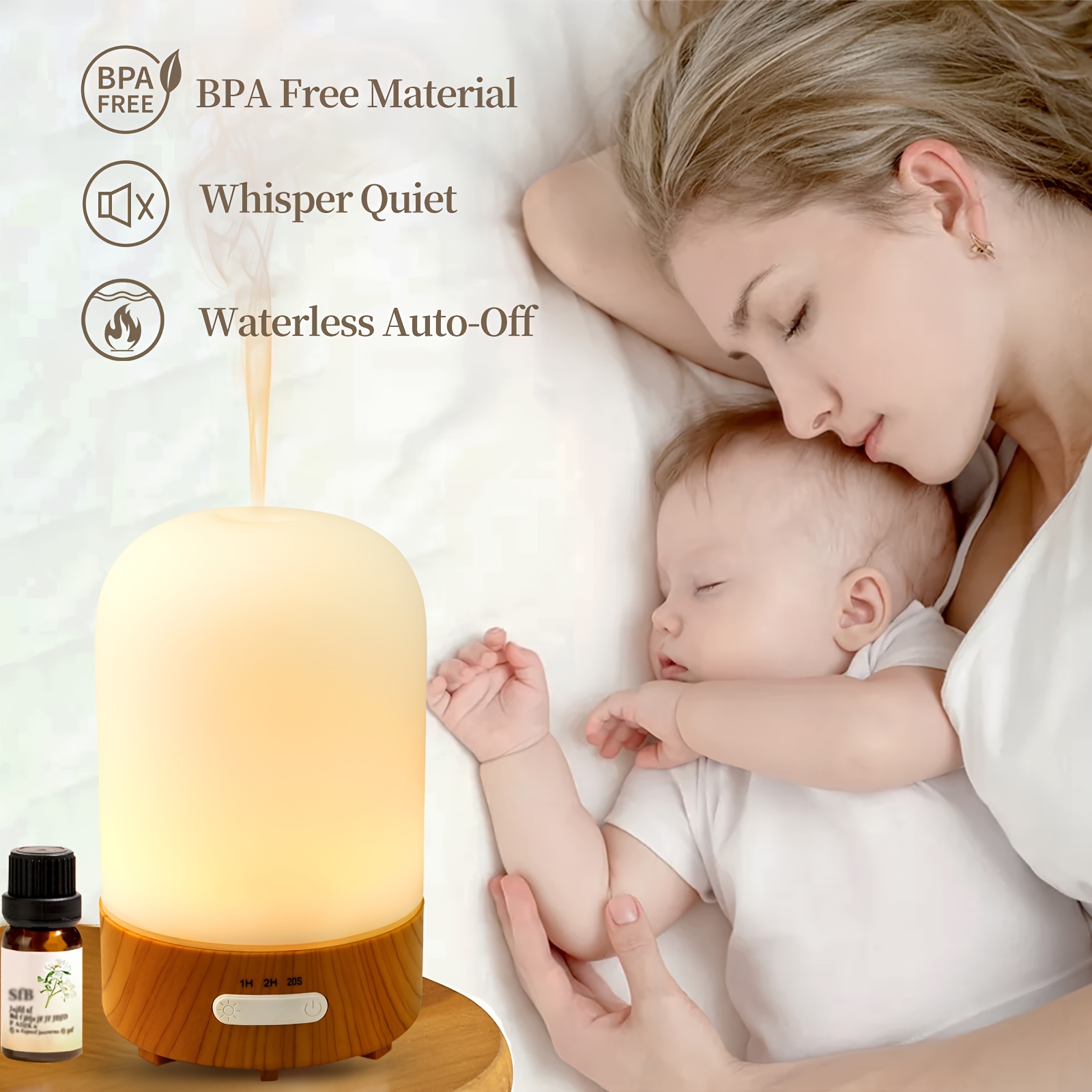 100ml glass essential oil diffuser, 1 unit with night light, timer, auto-shutoff, silent mini ultrasonic aromatherapy diffuser for home humidifier detail image 2