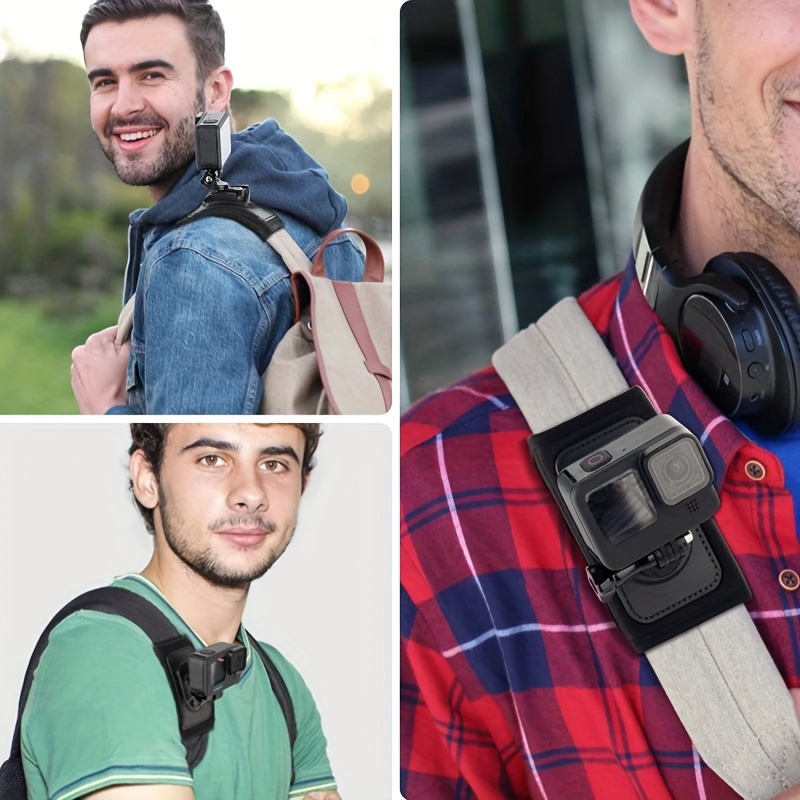 Side view of backpack shoulder strap showing rotating mechanism