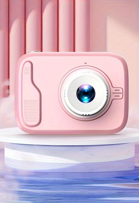 2-inch camera toy, gift for boys and girls, 2MP front & rear cameras with flash, pink model detail view 0