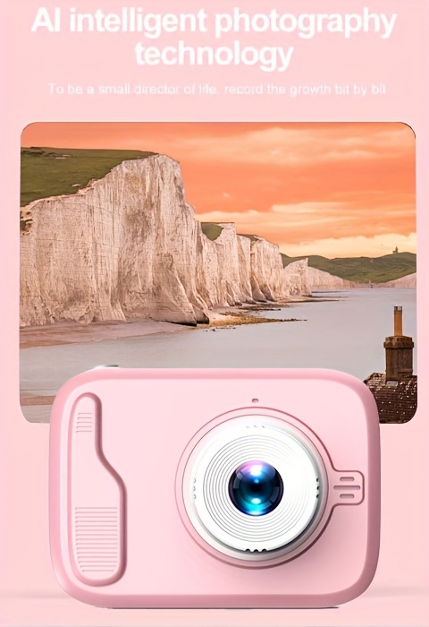 2-inch camera toy, gift for boys and girls, 2MP front & rear cameras with flash, pink model detail view 5