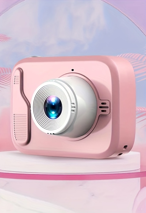 2-inch camera toy, gift for boys and girls, 2MP front & rear cameras with flash, pink model detail view 6