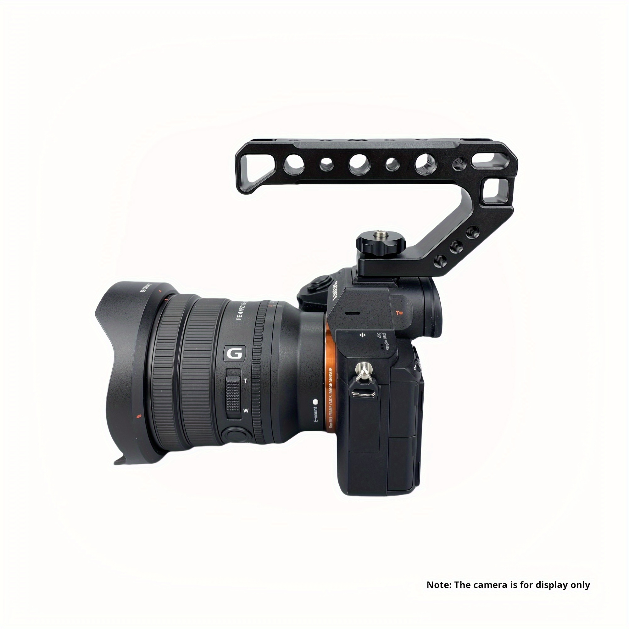 Aluminum DSLR Camera Top Handle — Top-down view clearly showing layout of 4 cold shoe mounts and threaded ports