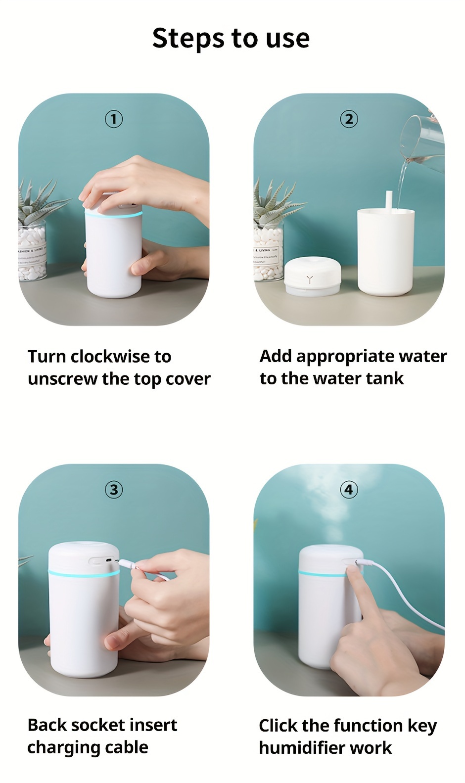 Portable USB humidifier — compact size and portability shown