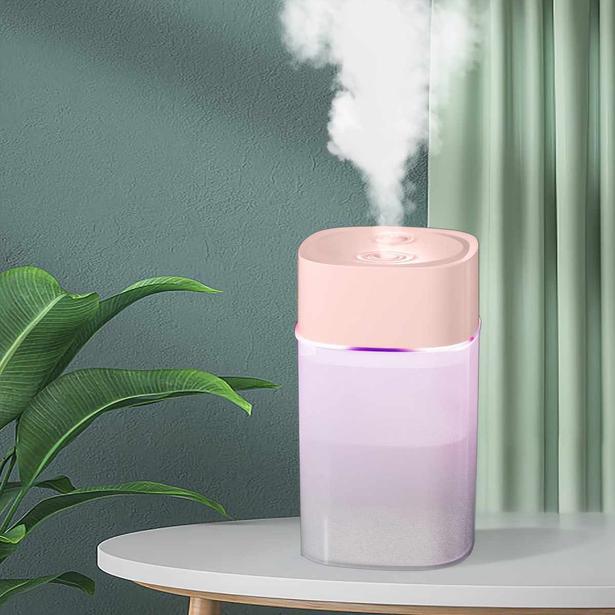Portable mini humidifier with LED night light, USB-powered, 400 mL capacity — detail of top lid and fill opening