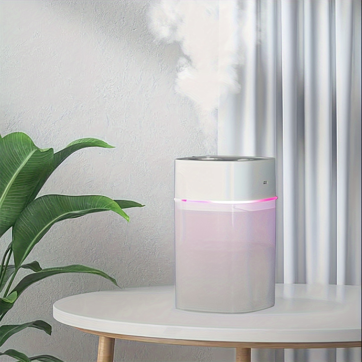 Portable mini humidifier with LED night light, USB-powered, 400 mL capacity — bedroom scene