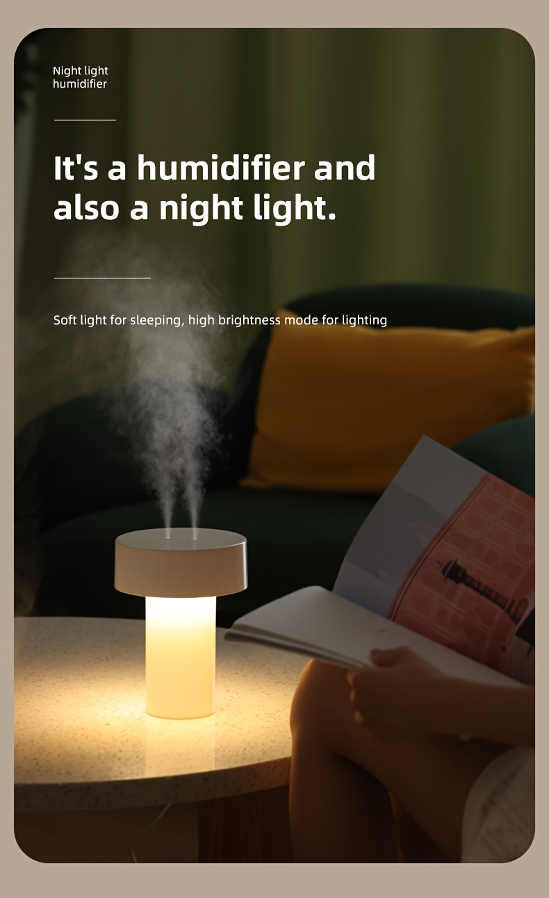 Close-up of touch panel: power button, mist level (1–3), night light icon