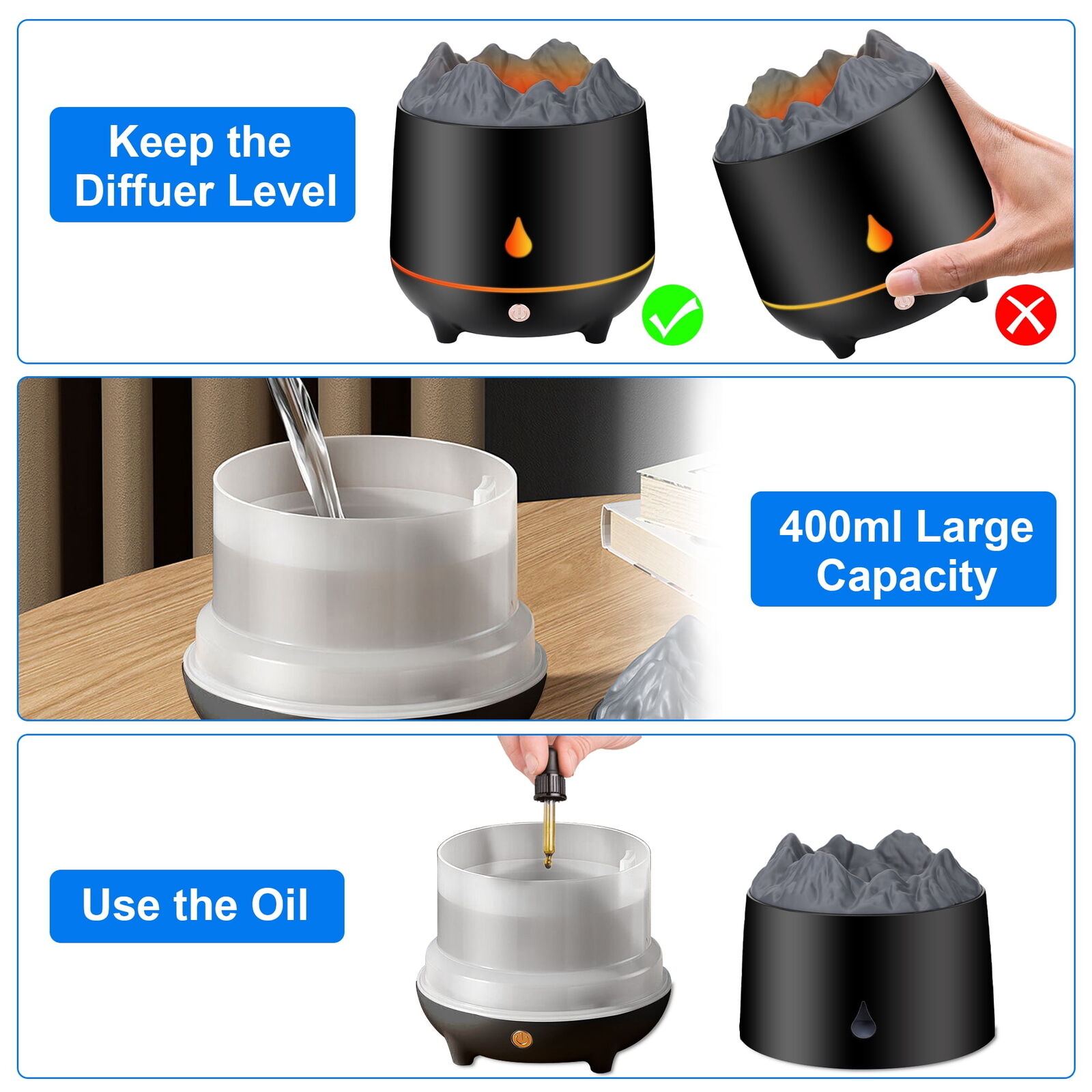 400ml Air Humidifier & Essential Oil Diffuser Mist Effect Room Decoration Detail Image 9
