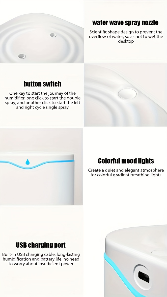 2L USB Portable Dual-Mist Quiet Aromatherapy Humidifier with Night Light and Auto-Shutoff, Ideal for Home & Travel 2