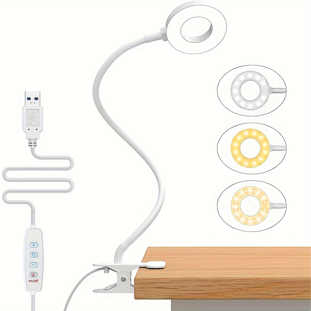 Dimmable Metal Gooseneck Clamp Lamp with USB Port and 23 LEDs — Side View with Clamp