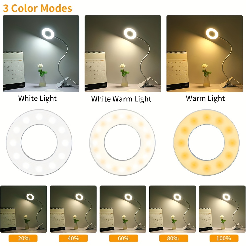 Dimmable Metal Gooseneck Clamp Lamp with USB Port and 23 LEDs — Neutral White (4500K) Mode Demo