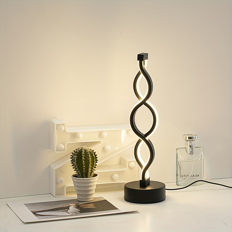 USB spiral desk lamp, matte shade, bedside decor, modern ambient light, living room & dining room night scene decor, showroom lighting, detail view 1