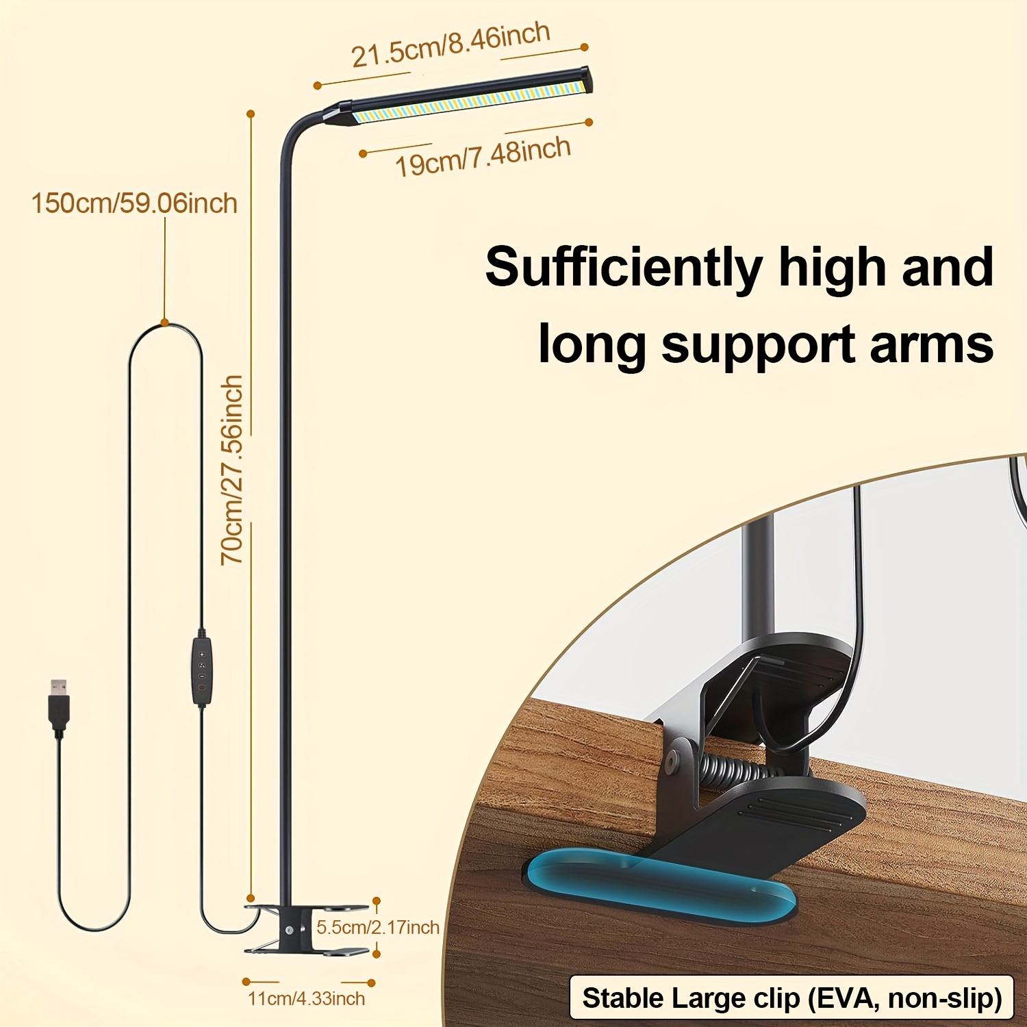 1pc desk lamp clampable led desk lamp with usb plug 40cm 70cm height 3 colours 10 brightnesses desk lamp dimmable eye protection for office study and tailoring details 2