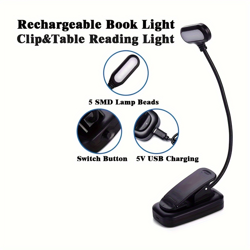 Flexible USB-rechargeable LED clamp-on reading lamp, portable desktop lamp for home and office décor detail view 0