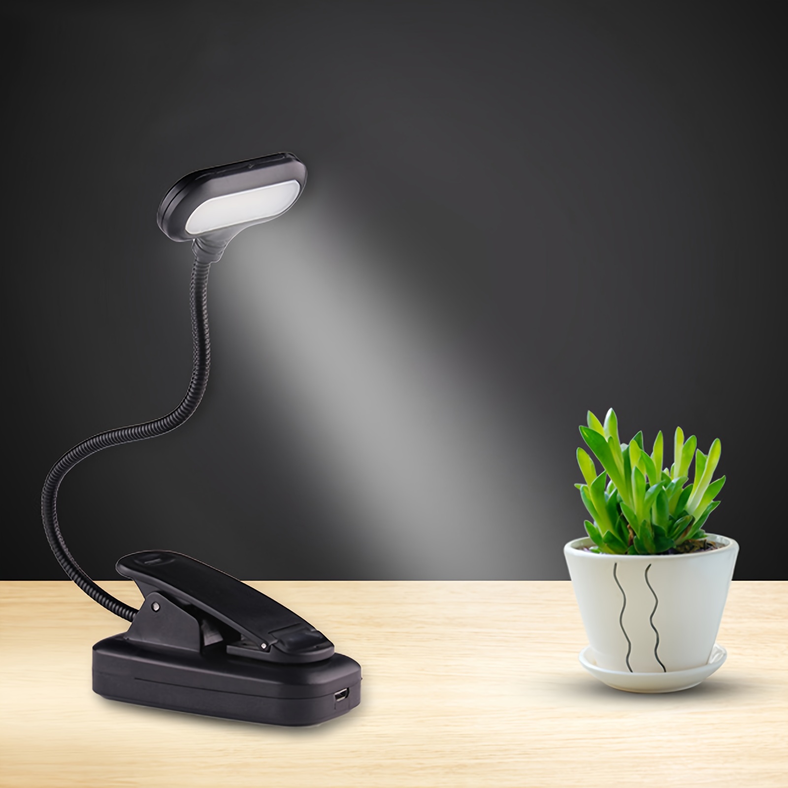 Flexible USB-rechargeable LED clamp-on reading lamp, portable desktop lamp for home and office décor detail view 1