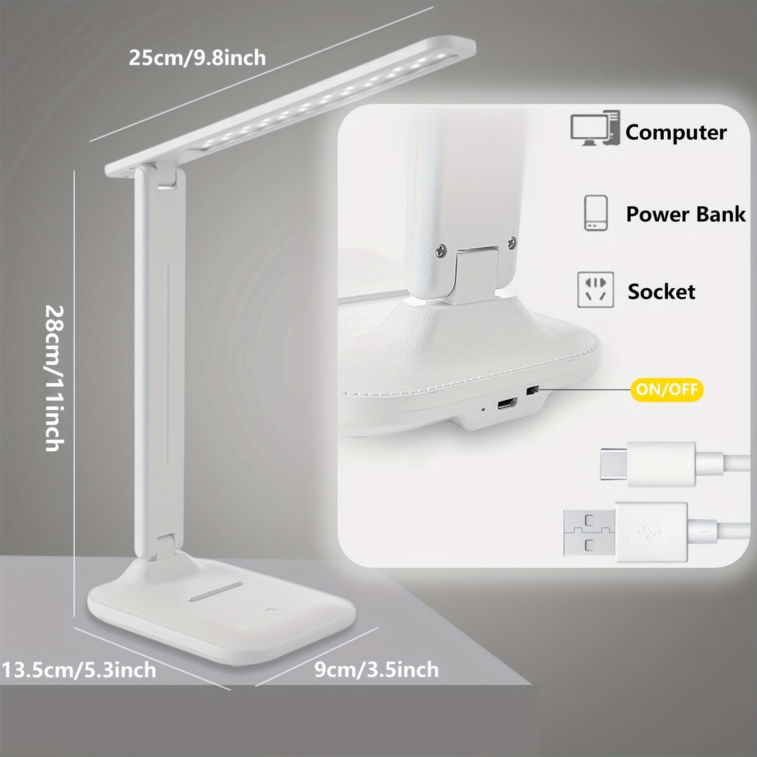 LED Desk Lamp — Front view showing touch panel and retracted extendable arm