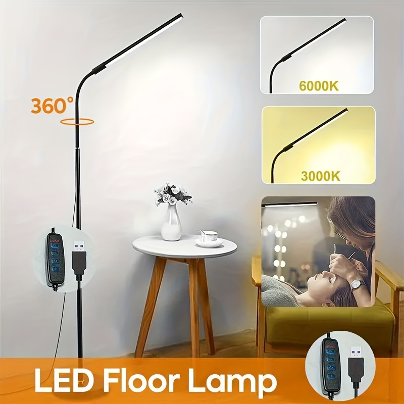 Adjustable Gooseneck LED Floor Lamp — 3 Color Temperatures, 10 Brightness Levels, USB-Powered — Product Detail Image 3