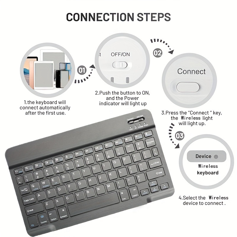 Wireless portable mini 78-key gaming keyboard, 10-inch rechargeable keyboard for Android, iOS, Windows, PC, iPad and tablets — front view