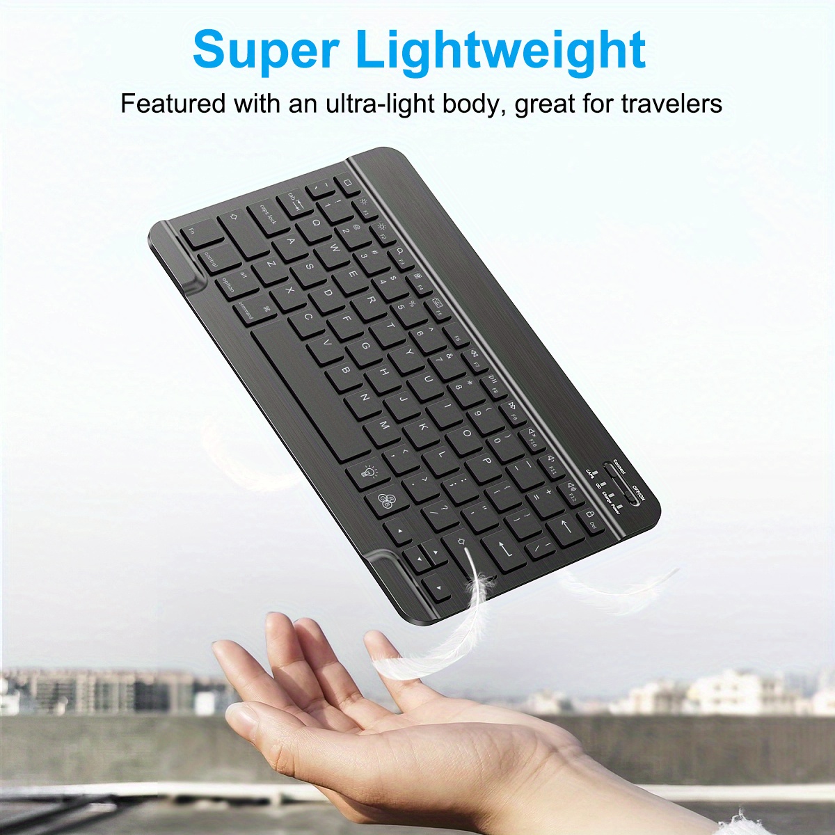 Wireless portable mini 78-key gaming keyboard, 10-inch rechargeable keyboard for Android, iOS, Windows, PC, iPad and tablets — side view