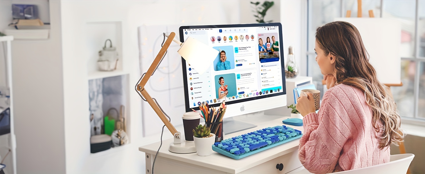 Silent wireless keyboard and mouse set — top-down view highlighting colorful keycap layout and mouse shape