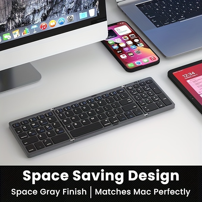 Tri-Fold Mini Wireless Keyboard — Paired with Tablet