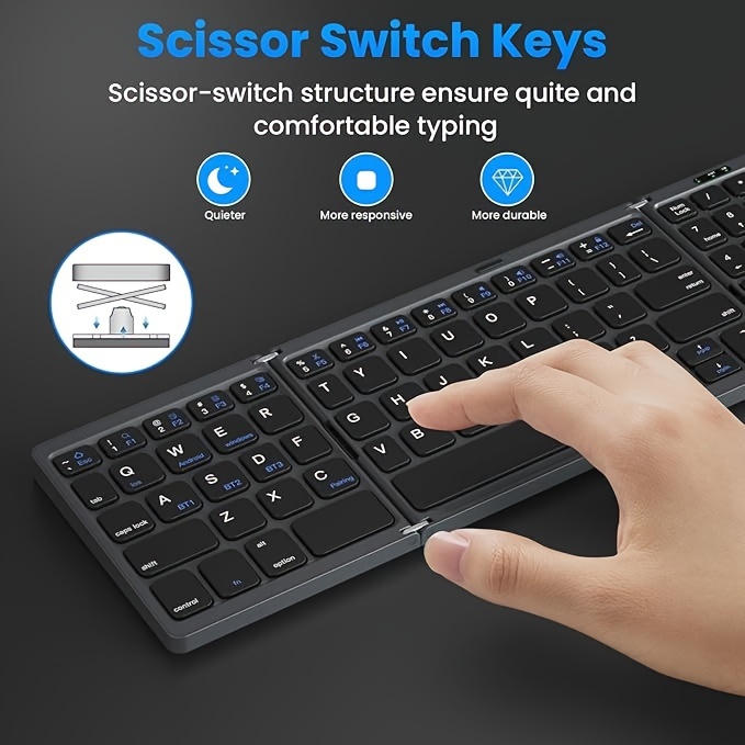 Tri-Fold Mini Wireless Keyboard — Paired with Smartphone