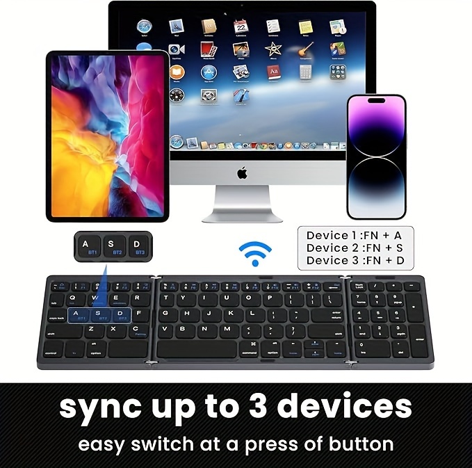 Tri-Fold Mini Wireless Keyboard — Charging Port Detail