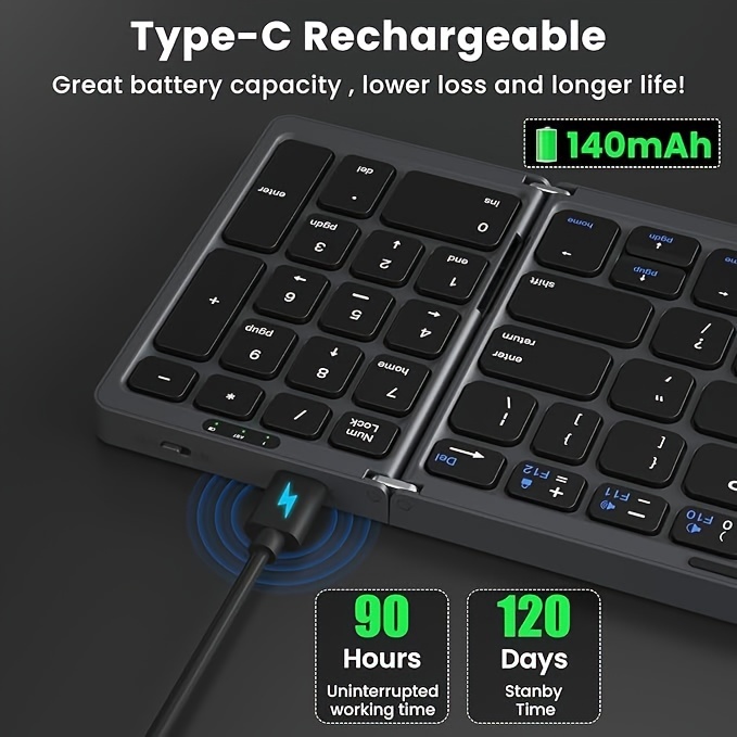 Tri-Fold Mini Wireless Keyboard — Packaging & Accessories