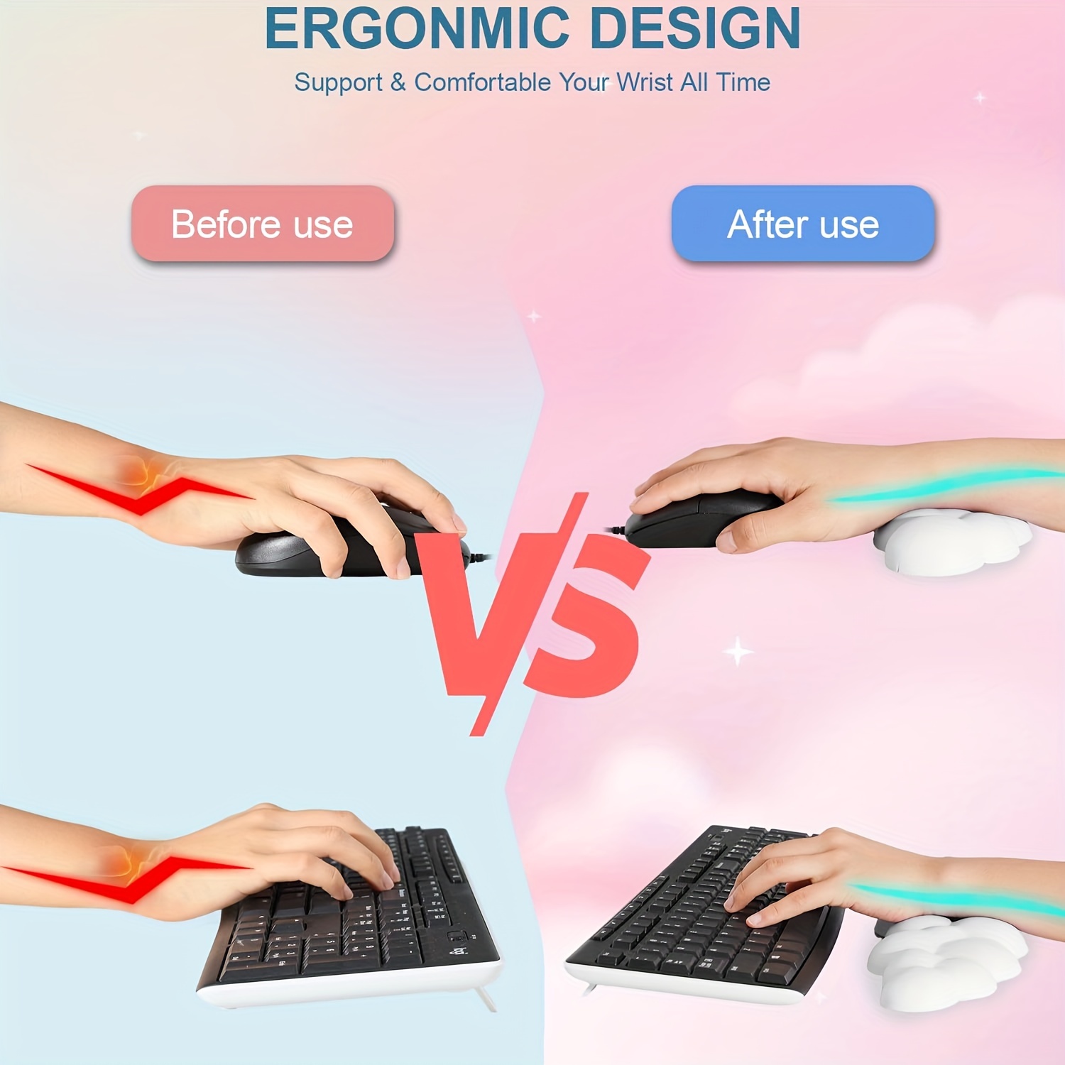 Cloud-Shaped Keyboard Wrist Rest and Mouse Pad Set — Product Detail Image 6
