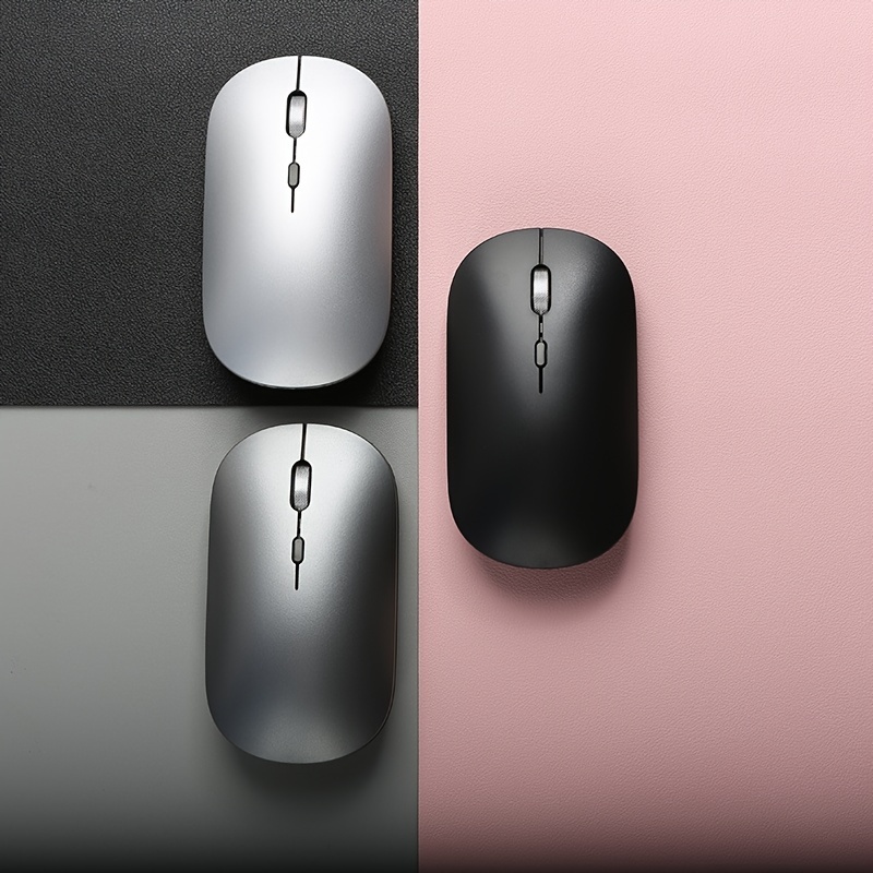Wireless silent mouse — front view showing ergonomic curved shape and tactile silent-key surface