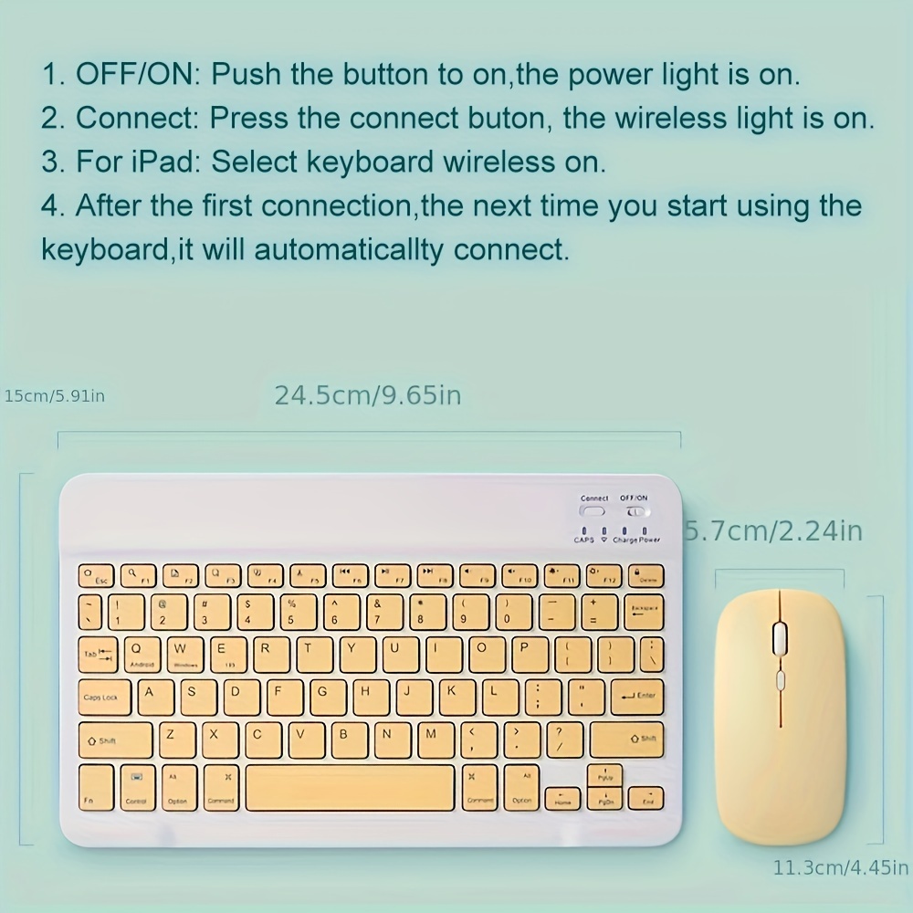 Top-down view showing keyboard layout and compact mouse