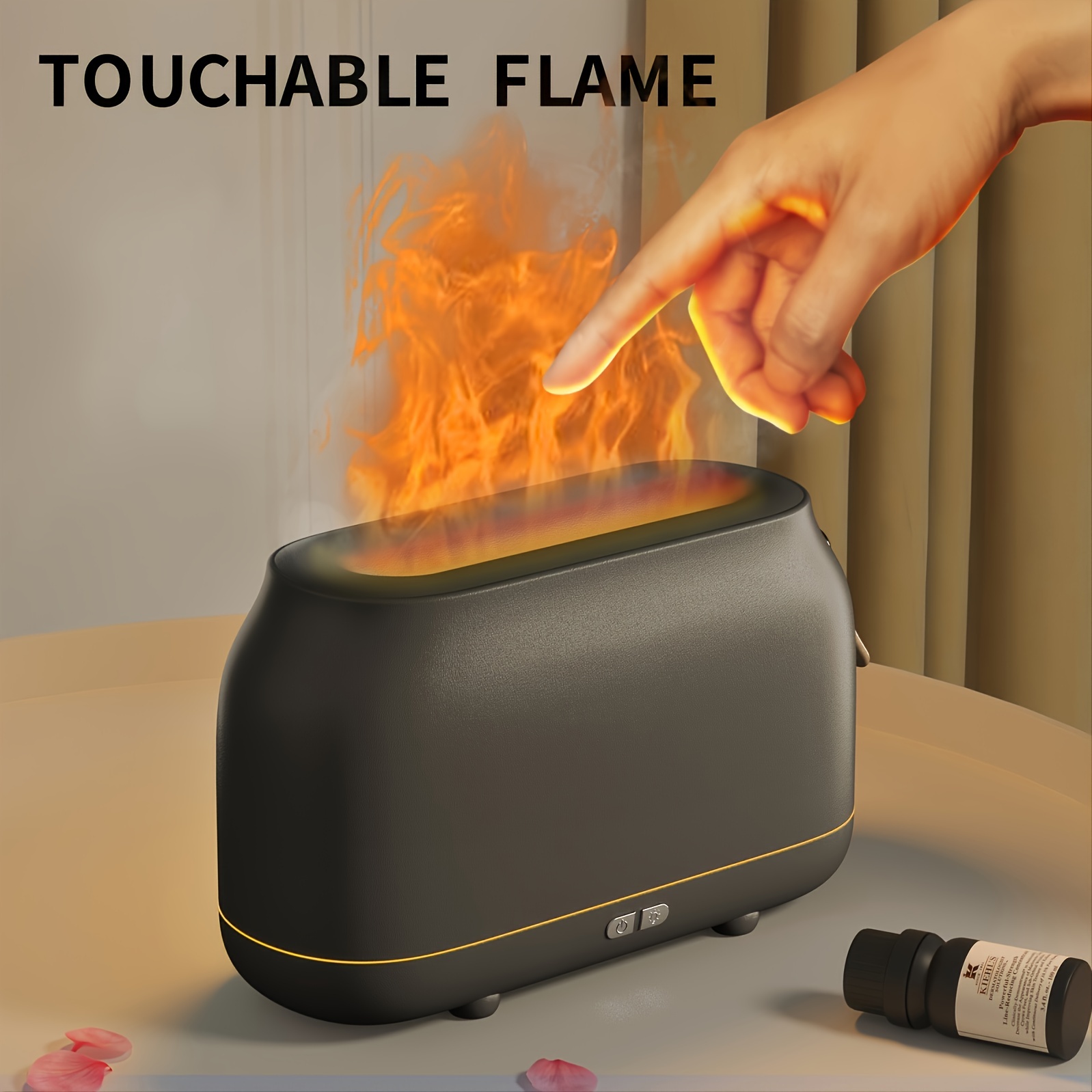 quiet mini aromatherapy diffuser with flame effect portable humidifier for home office and car usb powered night light fill design details 0