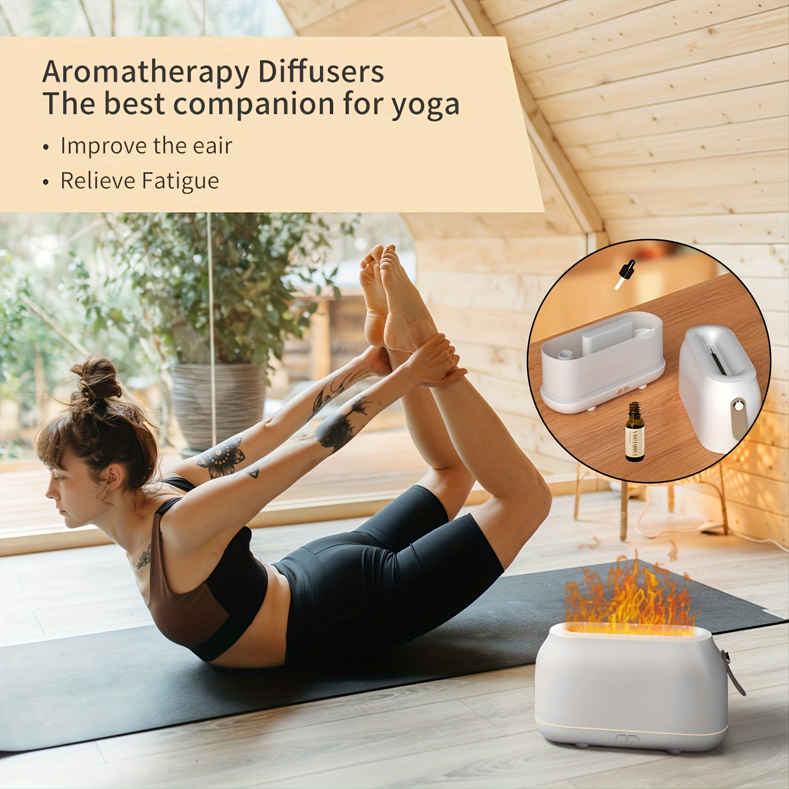 quiet mini aromatherapy diffuser with flame effect portable humidifier for home office and car usb powered night light fill design details 3