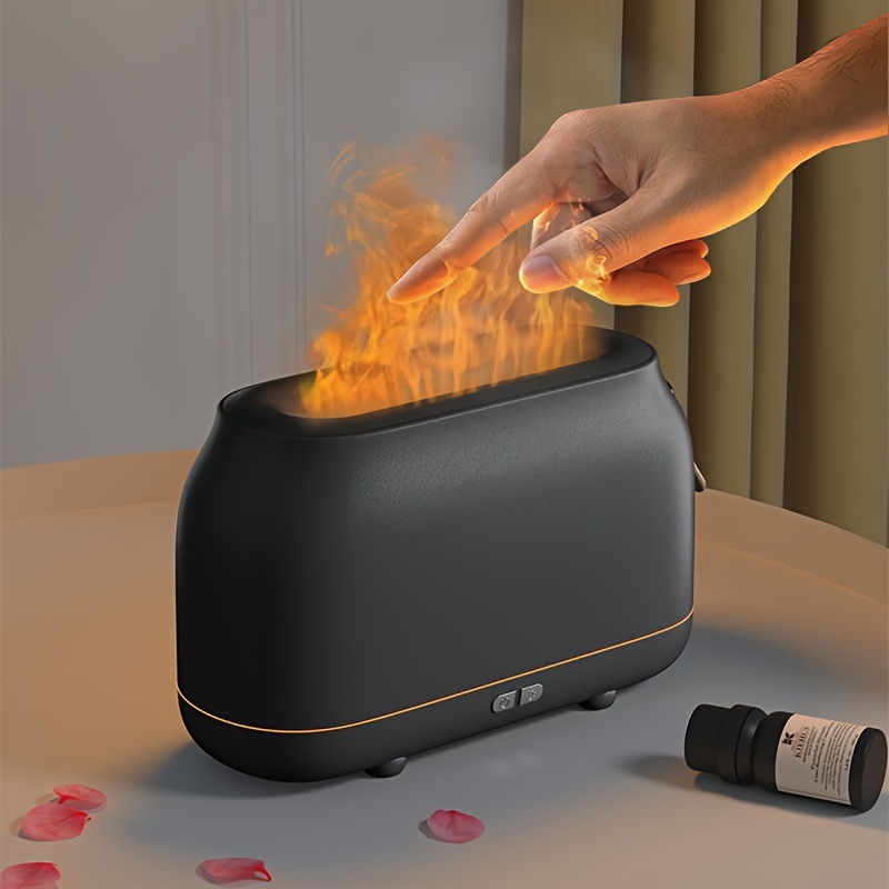 quiet mini aromatherapy diffuser with flame effect portable humidifier for home office and car usb powered night light fill design details 5