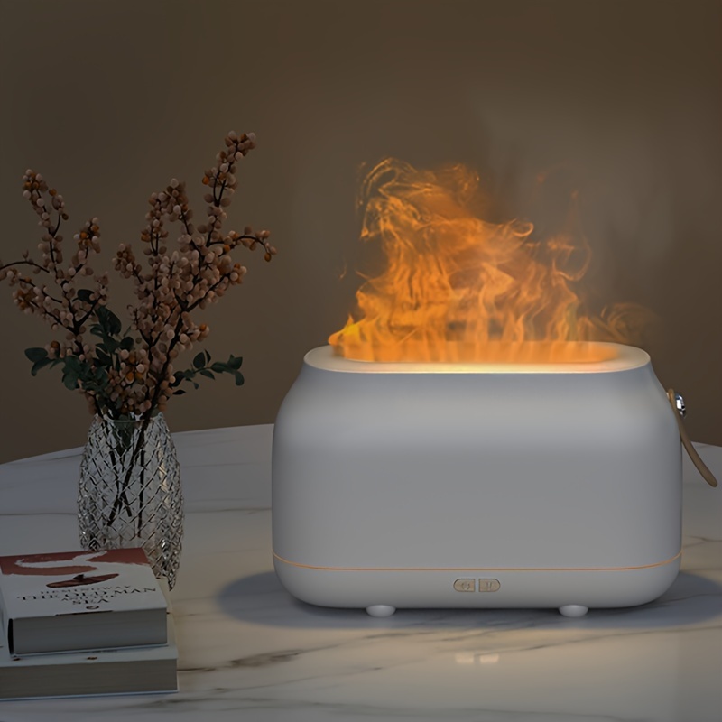 quiet mini aromatherapy diffuser with flame effect portable humidifier for home office and car usb powered night light fill design details 6