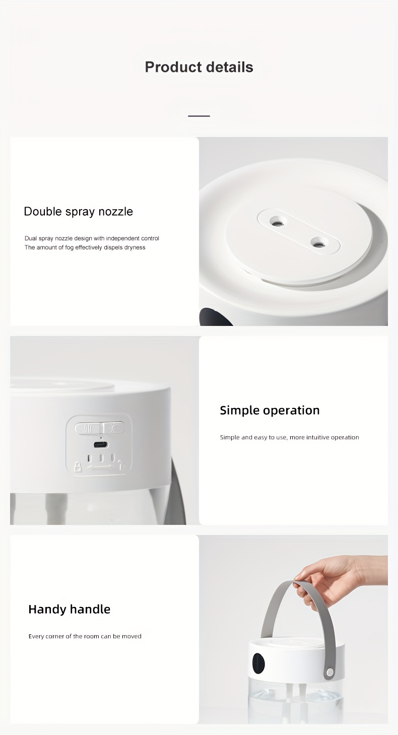 1 large capacity silent humidifier double head spray air humidifier transparent usb details 8