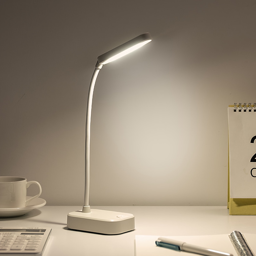 compact white led desk lamp with eye protection usb battery powered office reading and bedroom details 0