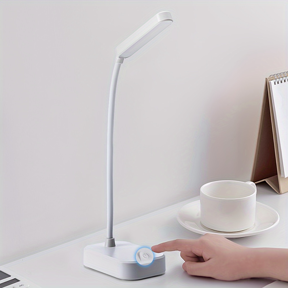 compact white led desk lamp with eye protection usb battery powered office reading and bedroom details 1