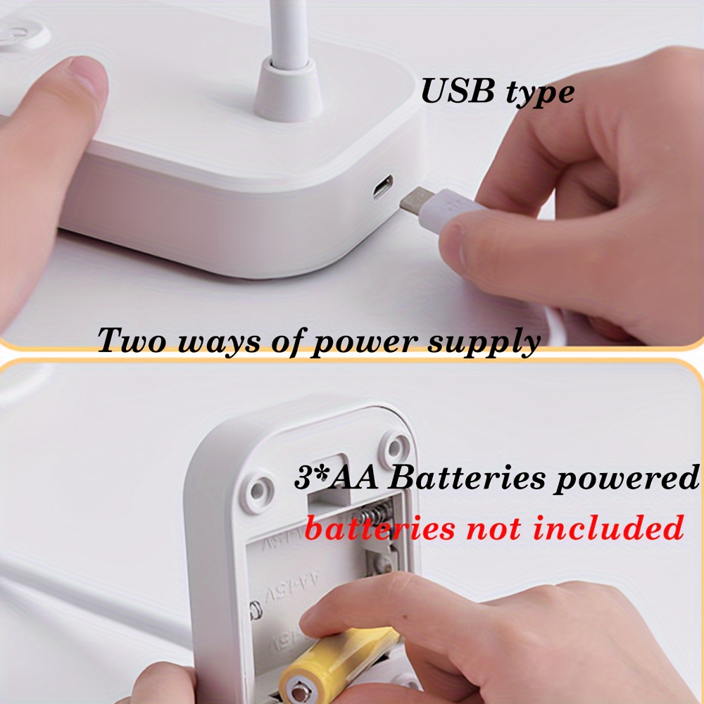 compact white led desk lamp with eye protection usb battery powered office reading and bedroom details 4