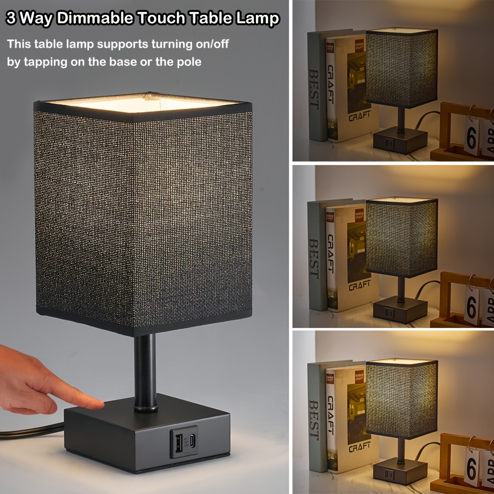 bedroom table lamp 3 way dimmable touch bedside lamp small lamp with 2 usb c a charging black bedside table lamp for bedside table living room desk bulb included details 0
