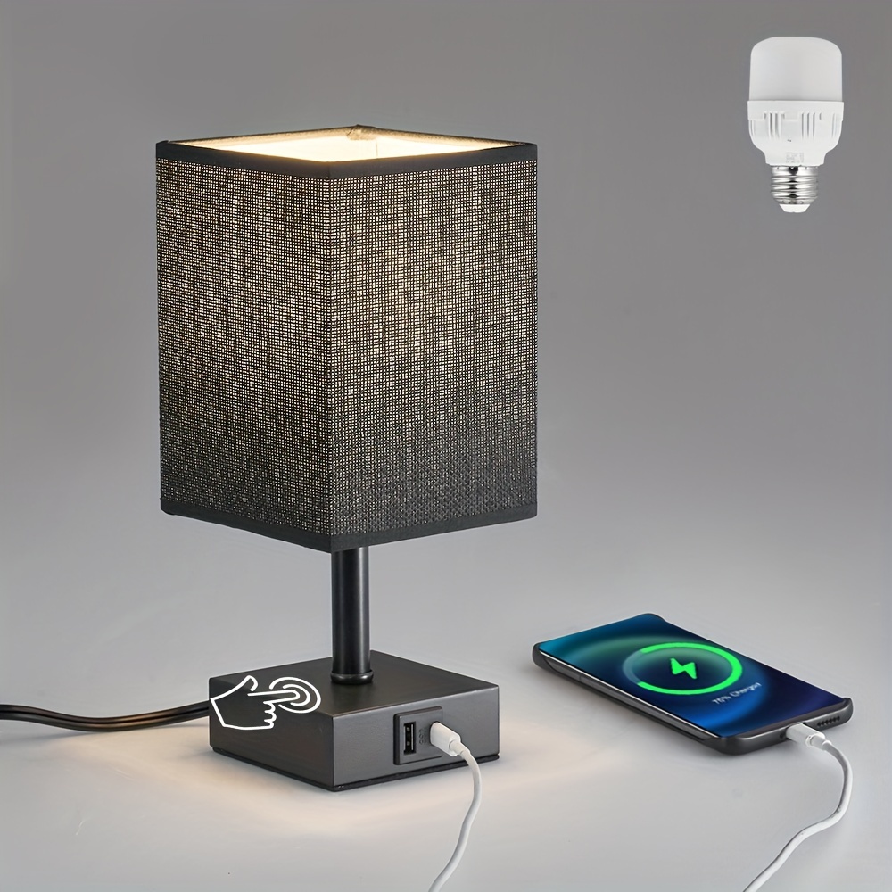 bedroom table lamp 3 way dimmable touch bedside lamp small lamp with 2 usb c a charging black bedside table lamp for bedside table living room desk bulb included details 2