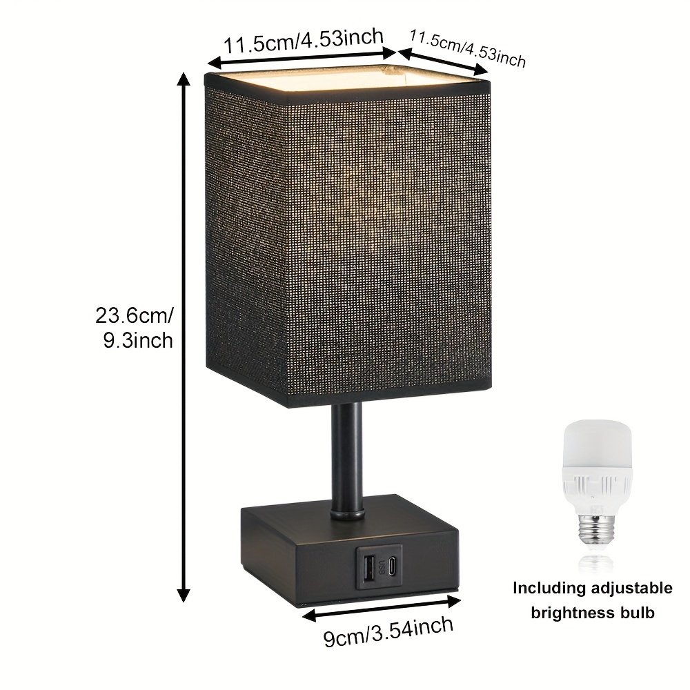bedroom table lamp 3 way dimmable touch bedside lamp small lamp with 2 usb c a charging black bedside table lamp for bedside table living room desk bulb included details 3