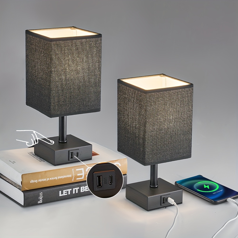 bedroom table lamp 3 way dimmable touch bedside lamp small lamp with 2 usb c a charging black bedside table lamp for bedside table living room desk bulb included details 4