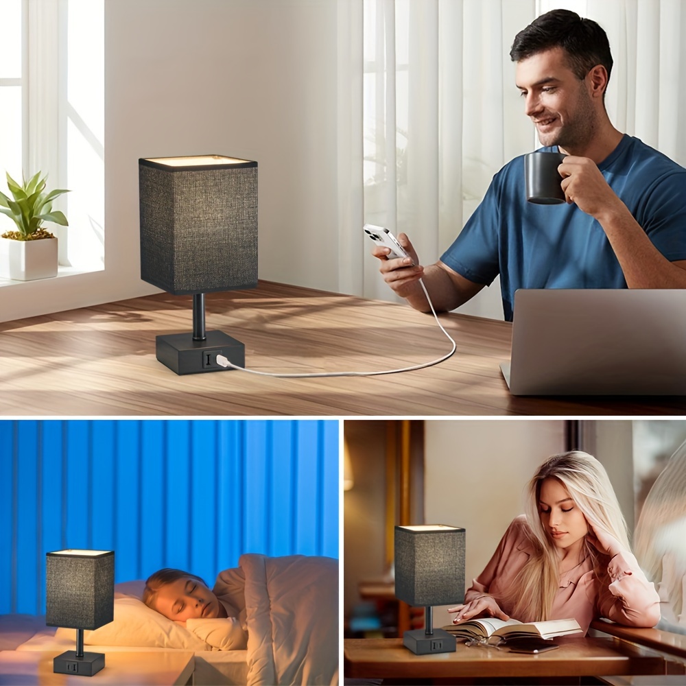 bedroom table lamp 3 way dimmable touch bedside lamp small lamp with 2 usb c a charging black bedside table lamp for bedside table living room desk bulb included details 5