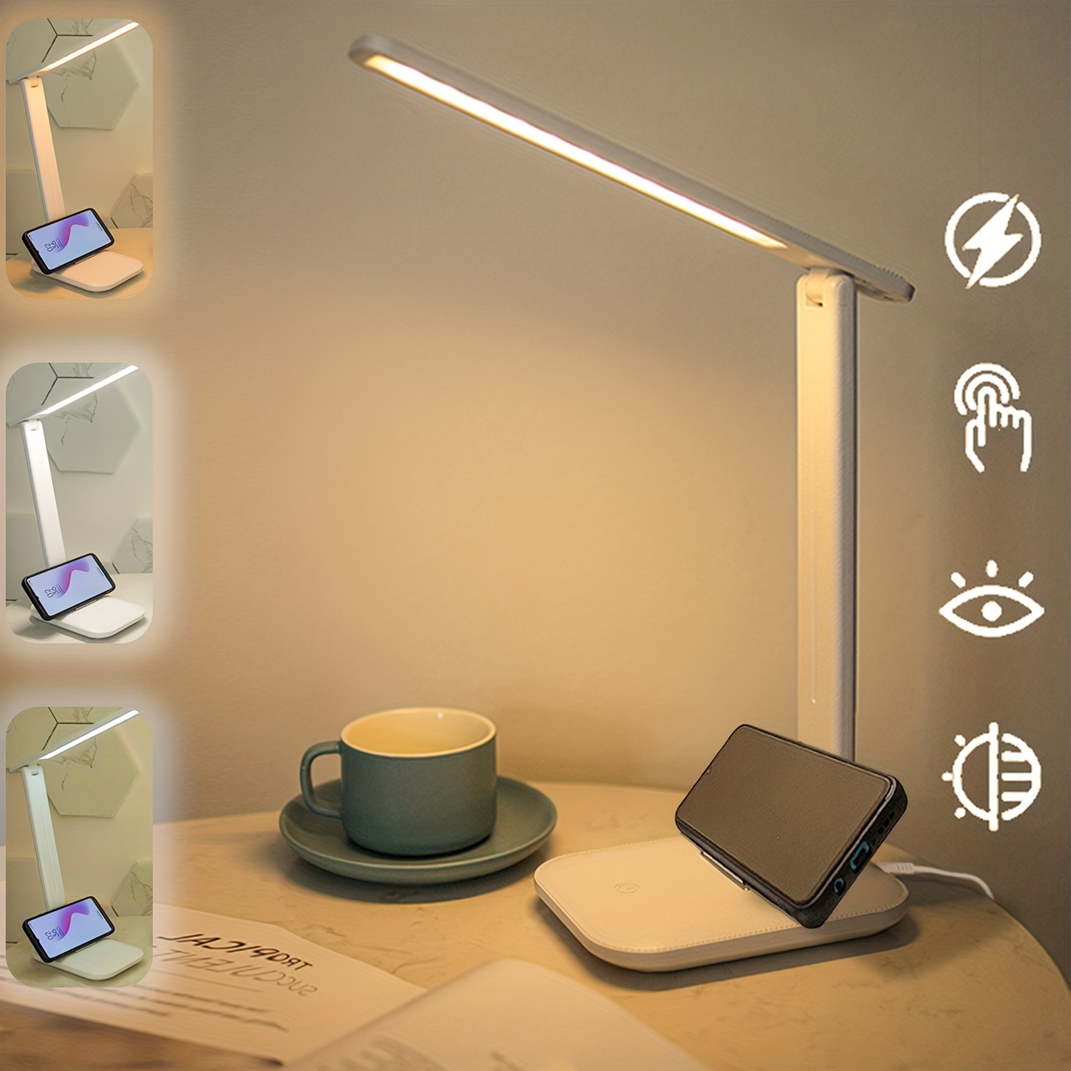 led desk lamp with reading lamp no flicker 3 color foldable table lamp eye reading light for office home usb interface details 1