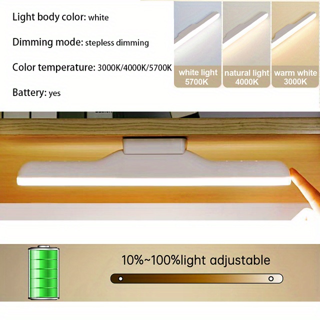 1pc led rechargeable reading light with magnetic absorption can disassemble rotating eye protection desk lamp office under cabinet bookcase reading night light details 0